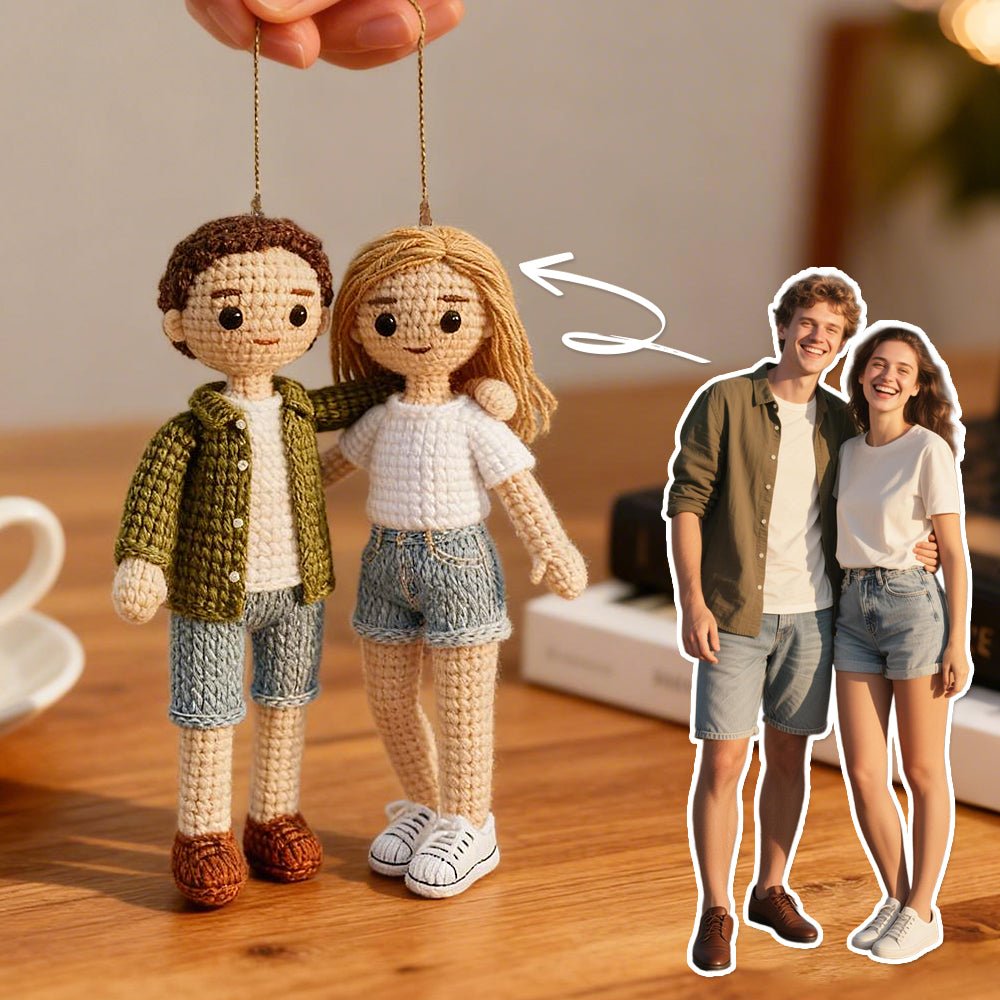 Custom Photo Connected 2 People Crochet Doll Ornament Christmas Tree Decoration Holiday Gift - DiyGiftly