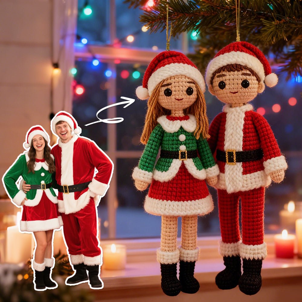 Custom Photo Connected 2 People Crochet Doll Ornament Christmas Tree Decoration Holiday Gift - DiyGiftly
