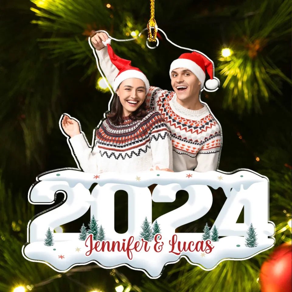 Custom Photo Couple - Joy of Christmas 2024 - Personalized Custom Acrylic Ornament 719583 - DiyGiftly