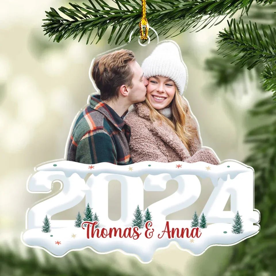 Custom Photo Couple - Joy of Christmas 2024 - Personalized Custom Acrylic Ornament 719583 - DiyGiftly