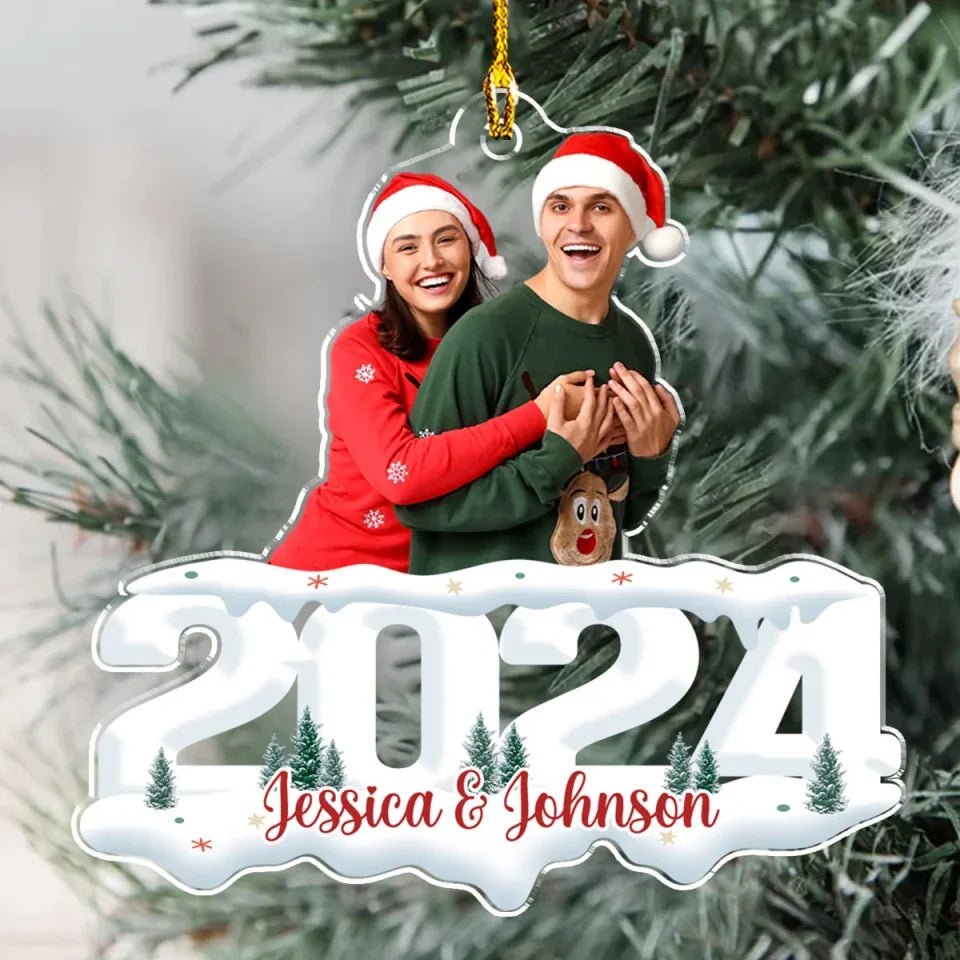 Custom Photo Couple - Joy of Christmas 2024 - Personalized Custom Acrylic Ornament 719583 - DiyGiftly