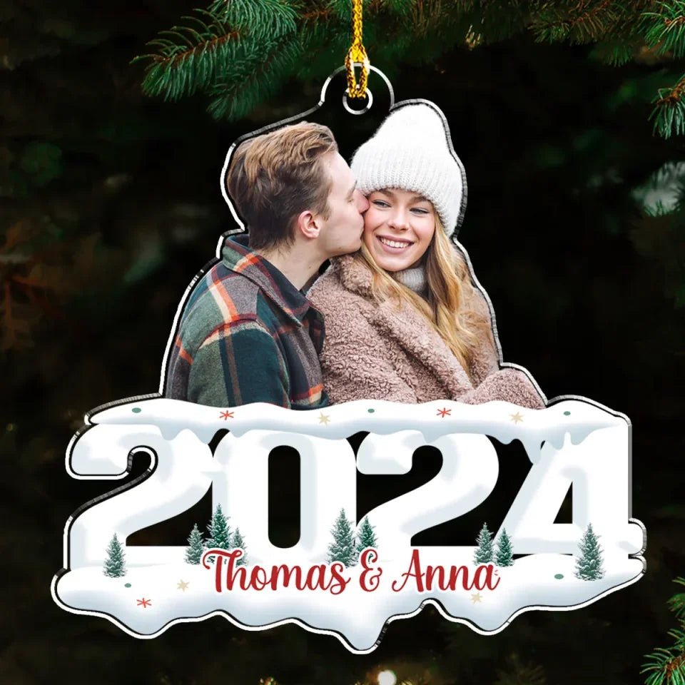 Custom Photo Couple - Joy of Christmas 2024 - Personalized Custom Acrylic Ornament 719583 - DiyGiftly