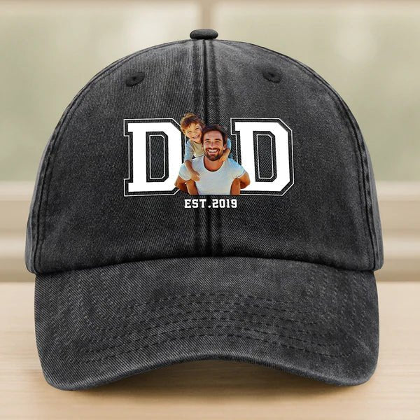 Custom Photo Dad & Kid Washed Denim Baseball Cap – Personalized Father’s Day Gift for Dad, Vintage Adjustable Hat with Picture, Unique Dad Gift from Son or Daughter 28604928 - DiyGiftly