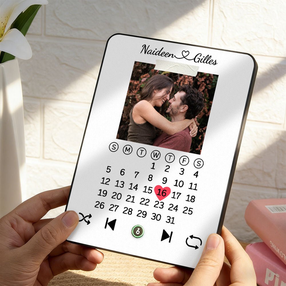 Custom Photo & Date Calendar Music Plaque Personalized Names Music Plaque Can Play Songs Gift for Lover Valentines GIft - DiyGiftly