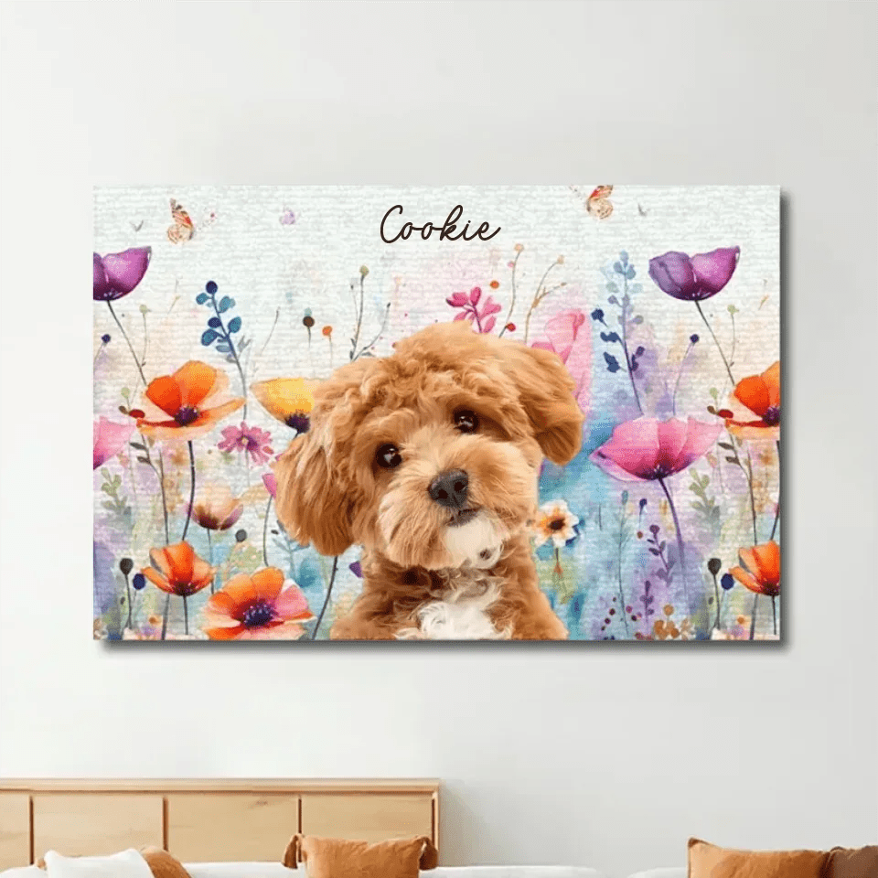 Custom Photo Dog Cat Watercolor Wildflowers - Personalized Poster/Wrapped Canvas 720615 - 720630 - DiyGiftly