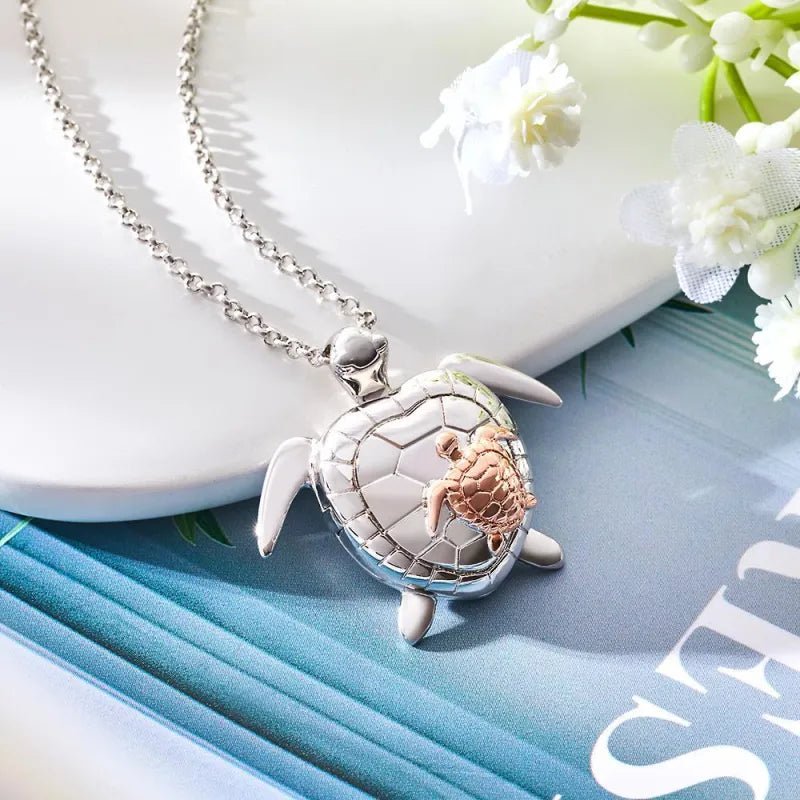 Custom Photo Engraved Name Necklace Sea Turtle Locket Necklace Mother's Day Gift for Mom - DiyGiftly