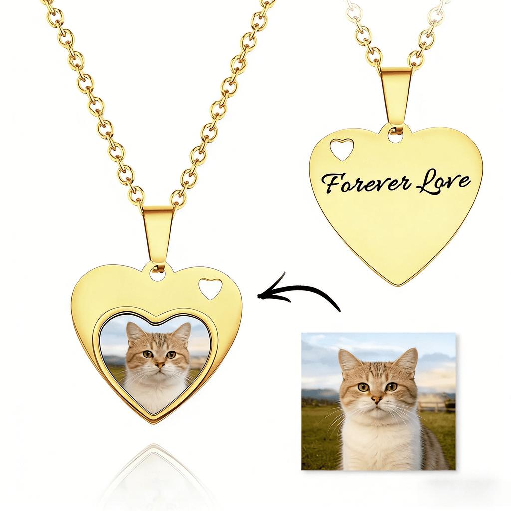engraved pendant personalized cat photo heart necklace loss of cat gift