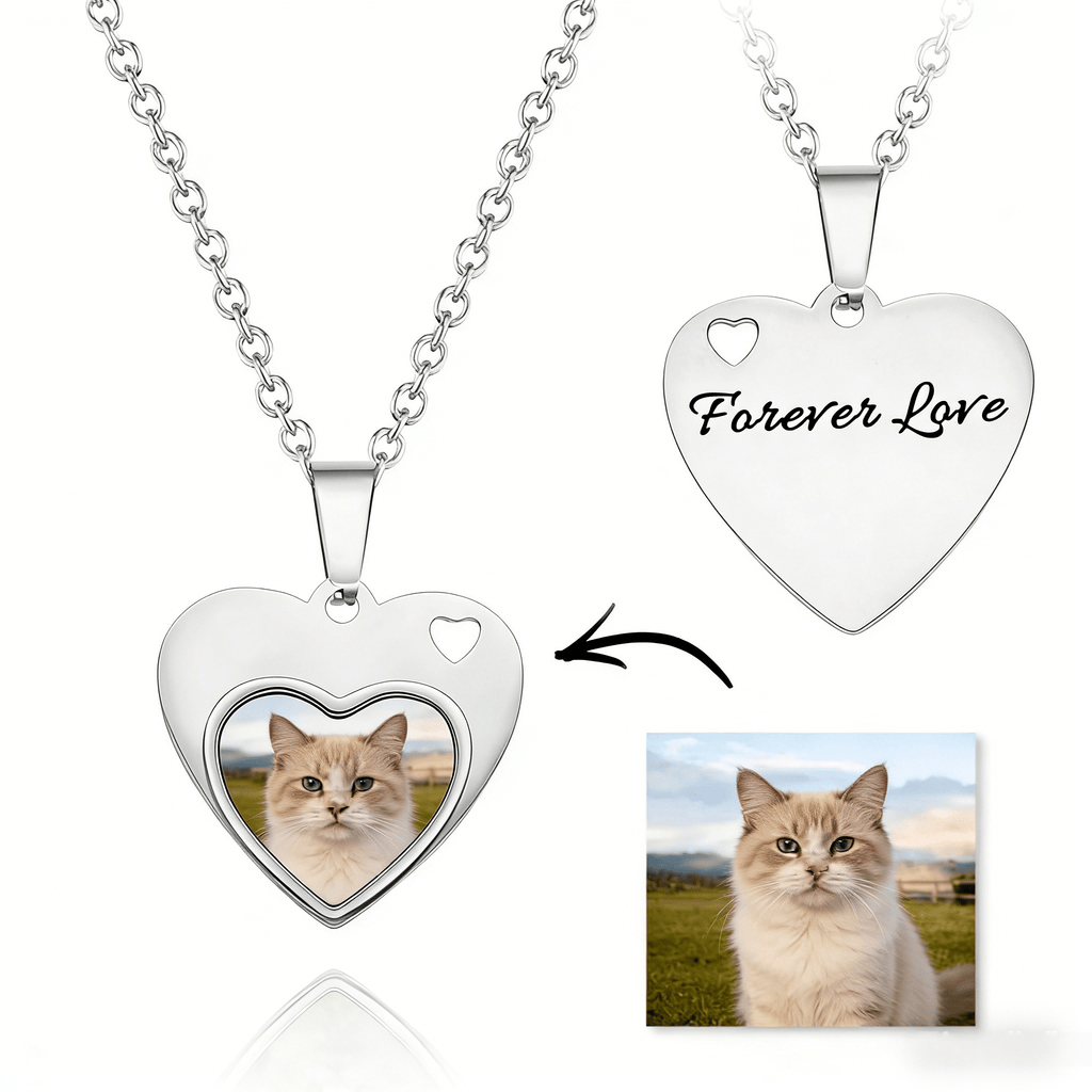 personalized cat photo heart necklace engraved pendant loss of cat gift