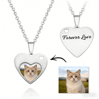 personalized cat photo heart necklace engraved pendant loss of cat gift