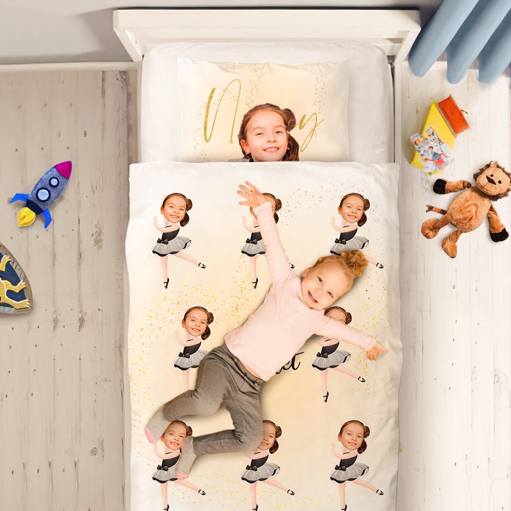 Custom Photo Engraved Quilt Cover Text Pillowcase Dancer Pattern Children's Gift Cover Only (Insert Not Included) - DiyGiftly