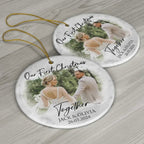 Custom Photo First Christmas As Mr & Mrs Couples - Personalized Circle Ceramic Ornament 721051 - DiyGiftly