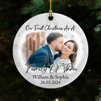 Custom Photo First Christmas As Mr & Mrs Couples - Personalized Circle Ceramic Ornament 721051 - DiyGiftly