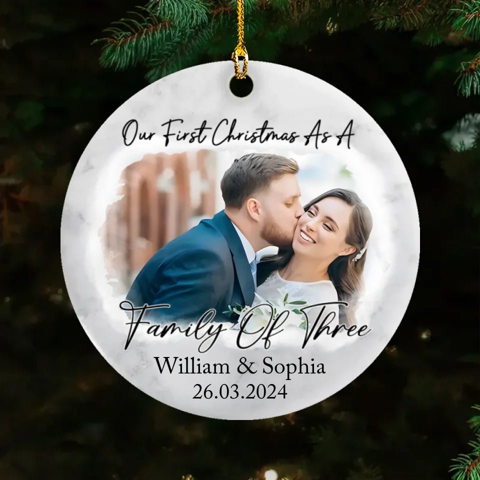 Custom Photo First Christmas As Mr & Mrs Couples - Personalized Circle Ceramic Ornament 721051 - DiyGiftly