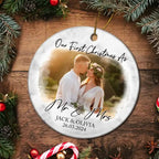 Custom Photo First Christmas As Mr & Mrs Couples - Personalized Circle Ceramic Ornament 721051 - DiyGiftly