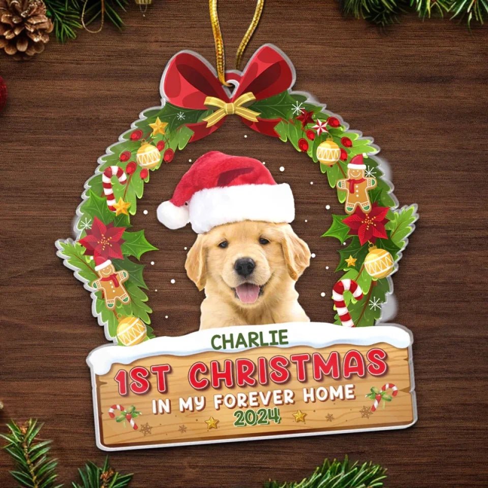 Custom Photo First Christmas In My Forever Home - Dog & Cat Personalized Custom Ornament - Acrylic Custom Shaped - Christmas Gift For Pet Owners, Pet Lovers 671536 - DiyGiftly