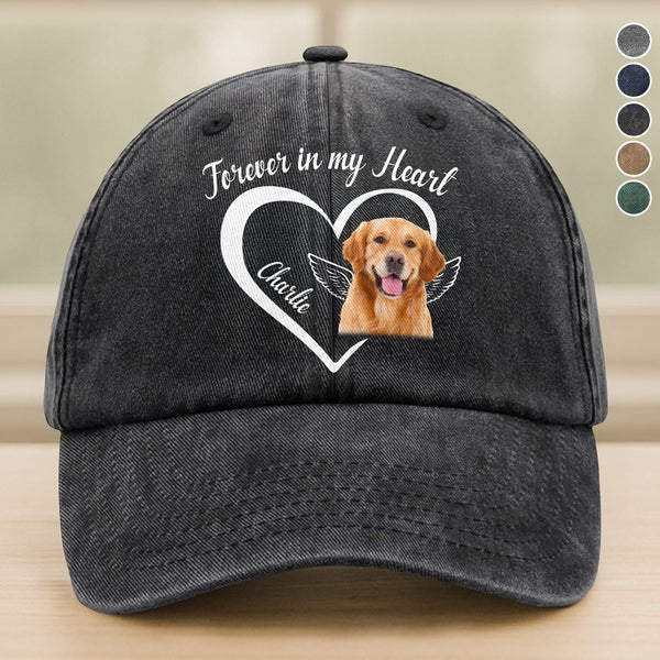 Custom Photo “Forever In My Heart” Memorial Baseball Cap – Personalized Washed Denim Hat, Remembrance Keepsake, Sympathy Gift, Custom Loss of Loved One or Pet Hat 00283136 - DiyGiftly