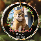 personalized cat photo circle glass ornament keepsake loss of cat gift display