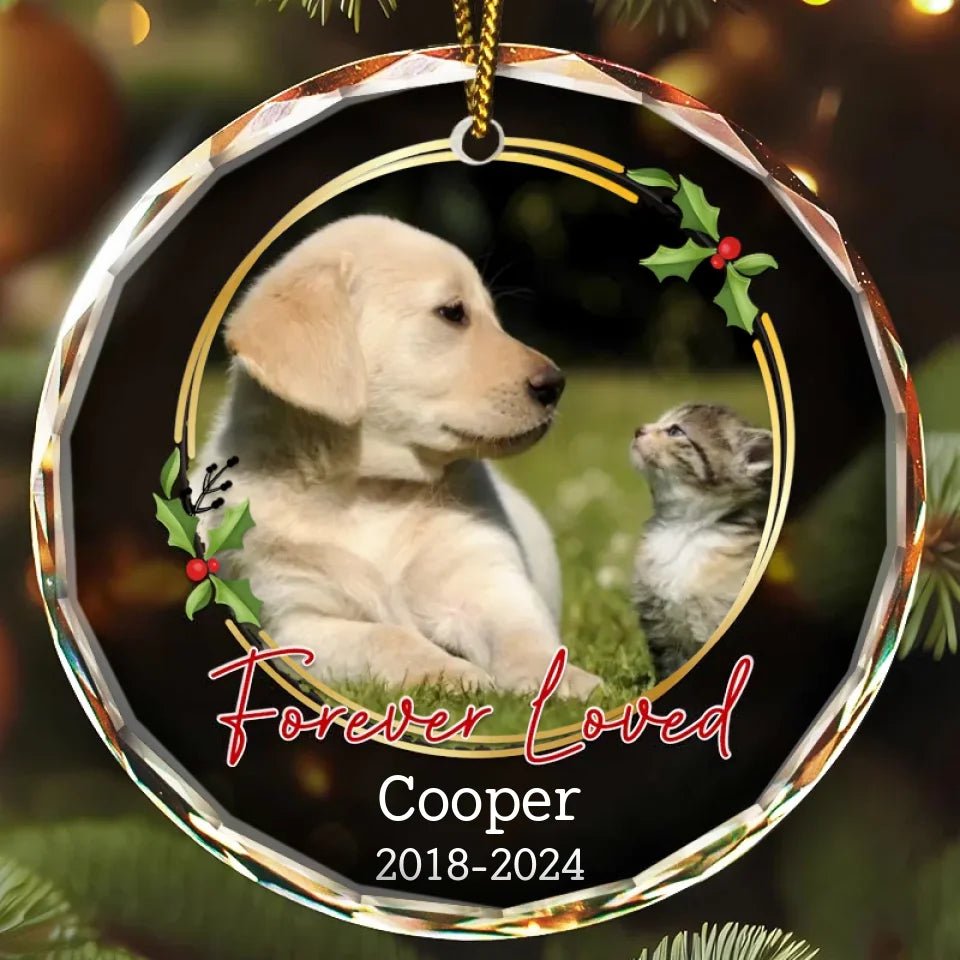 Custom Photo Forever Loved Memorial - Personalized Circle Glass Ornament 688293 - DiyGiftly