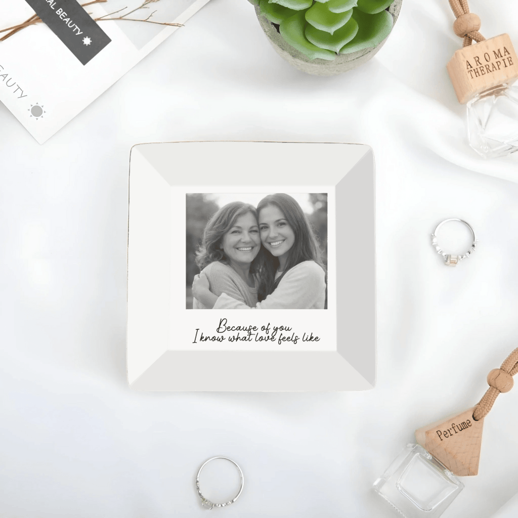 custom photo full print jewelry dish baby shower gender detail view