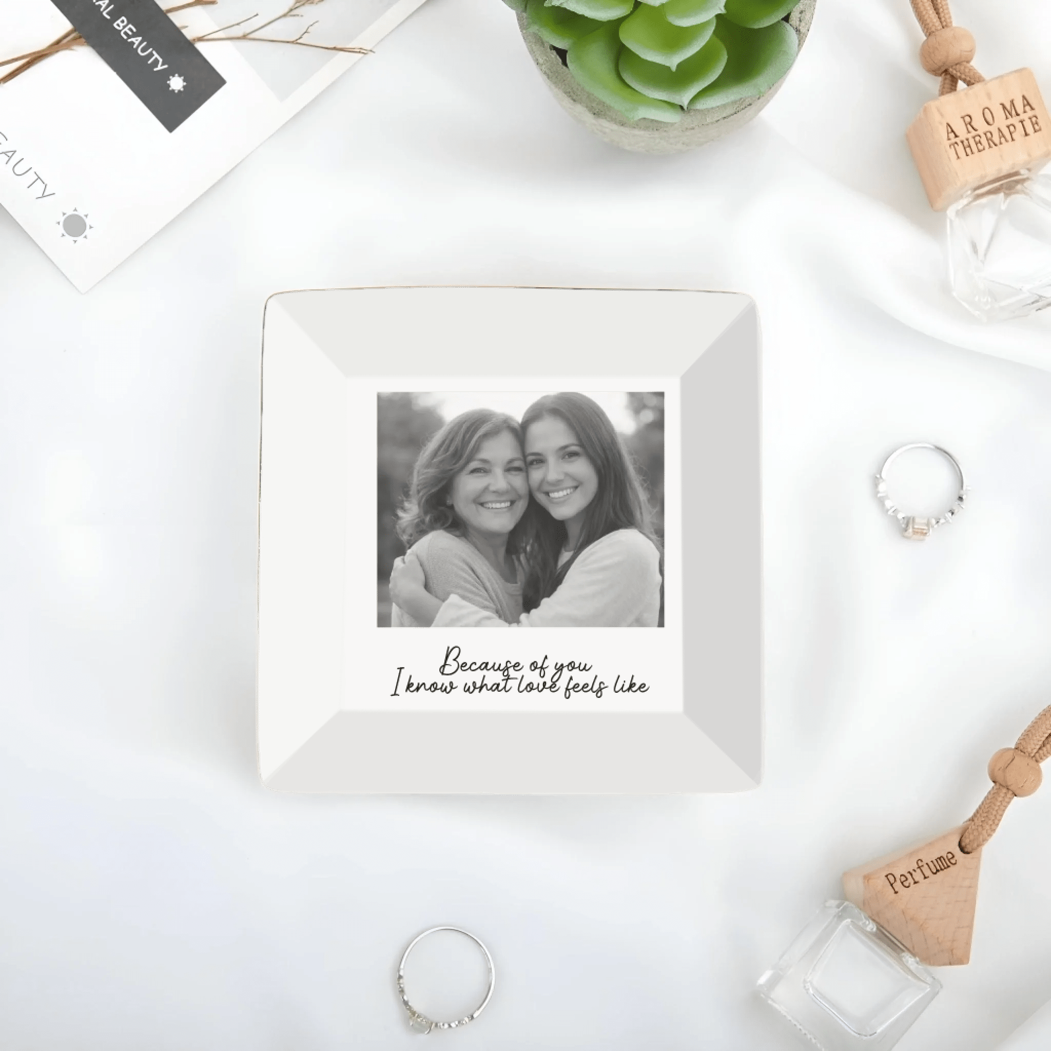 custom photo full print jewelry dish baby shower gender detail view
