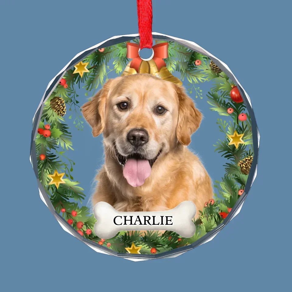 Custom Photo Happiness Is Having A Cat Or Dog By Your Side - Dog & Cat Personalized Custom Circle Glass Ornament - Christmas Gift For Pet Owners, Pet Lovers 686125 - DiyGiftly