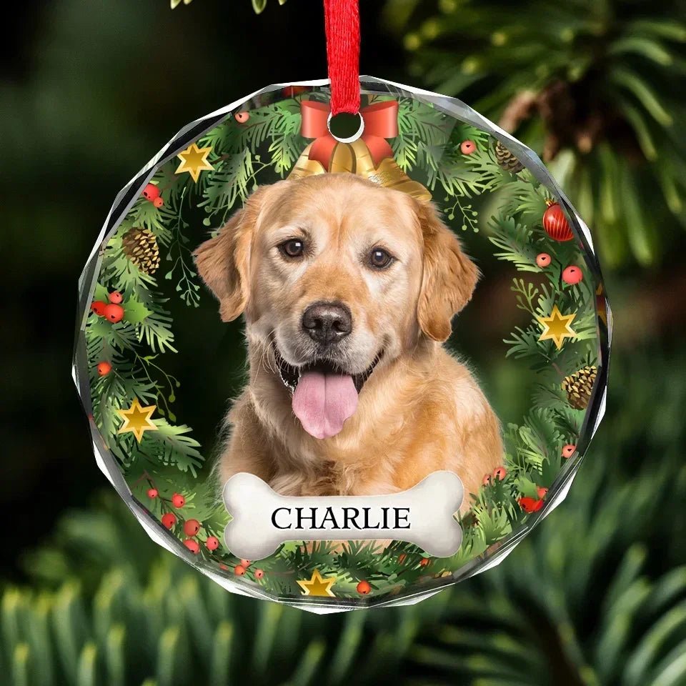 Custom Photo Happiness Is Having A Cat Or Dog By Your Side - Dog & Cat Personalized Custom Circle Glass Ornament - Christmas Gift For Pet Owners, Pet Lovers 686125 - DiyGiftly
