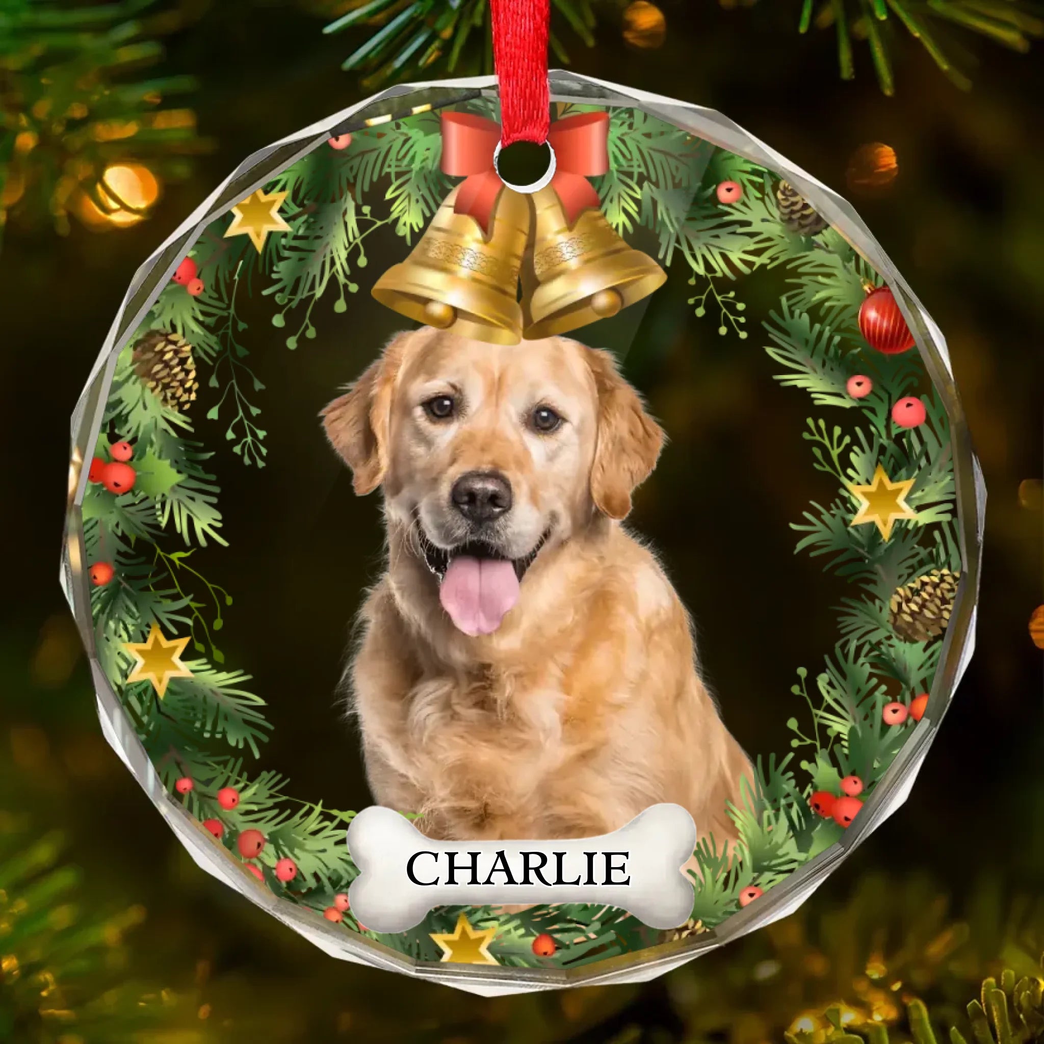 Custom Photo Happiness Is Having A Cat Or Dog By Your Side - Dog & Cat Personalized Custom Circle Glass Ornament - Christmas Gift For Pet Owners, Pet Lovers 686125 - DiyGiftly