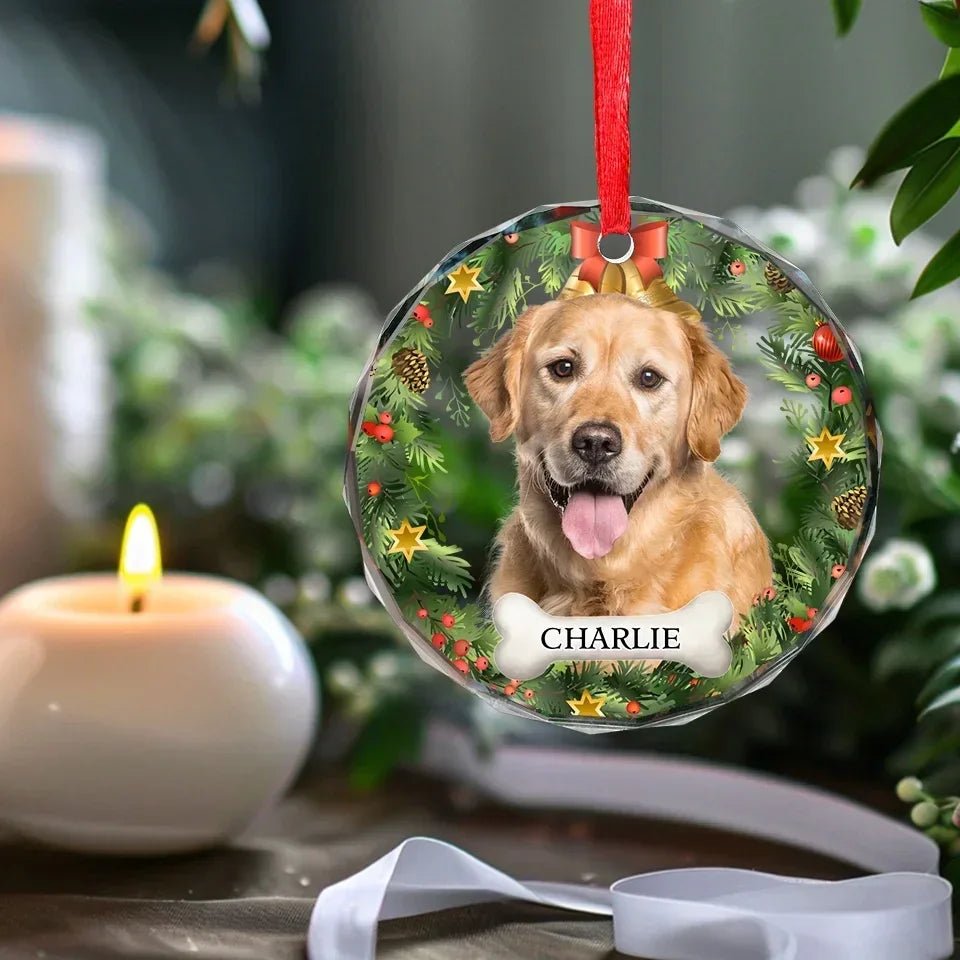Custom Photo Happiness Is Having A Cat Or Dog By Your Side - Dog & Cat Personalized Custom Circle Glass Ornament - Christmas Gift For Pet Owners, Pet Lovers 686125 - DiyGiftly