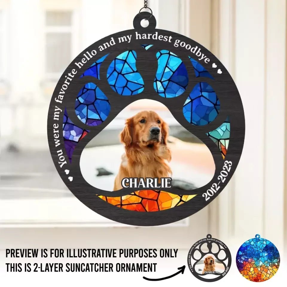 Custom Photo Hard To Say Goodbye To You - Memorial Personalized Window Hanging Suncatcher Ornament - Sympathy Gift For Pet Owners, Pet Lovers 665488 - DiyGiftly