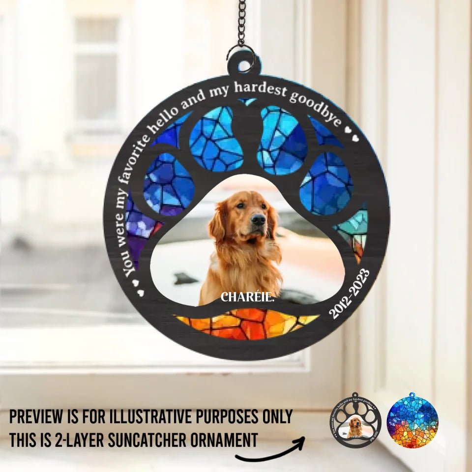 Custom Photo Hard To Say Goodbye To You - Memorial Personalized Window Hanging Suncatcher Ornament - Sympathy Gift For Pet Owners, Pet Lovers 665488 - DiyGiftly