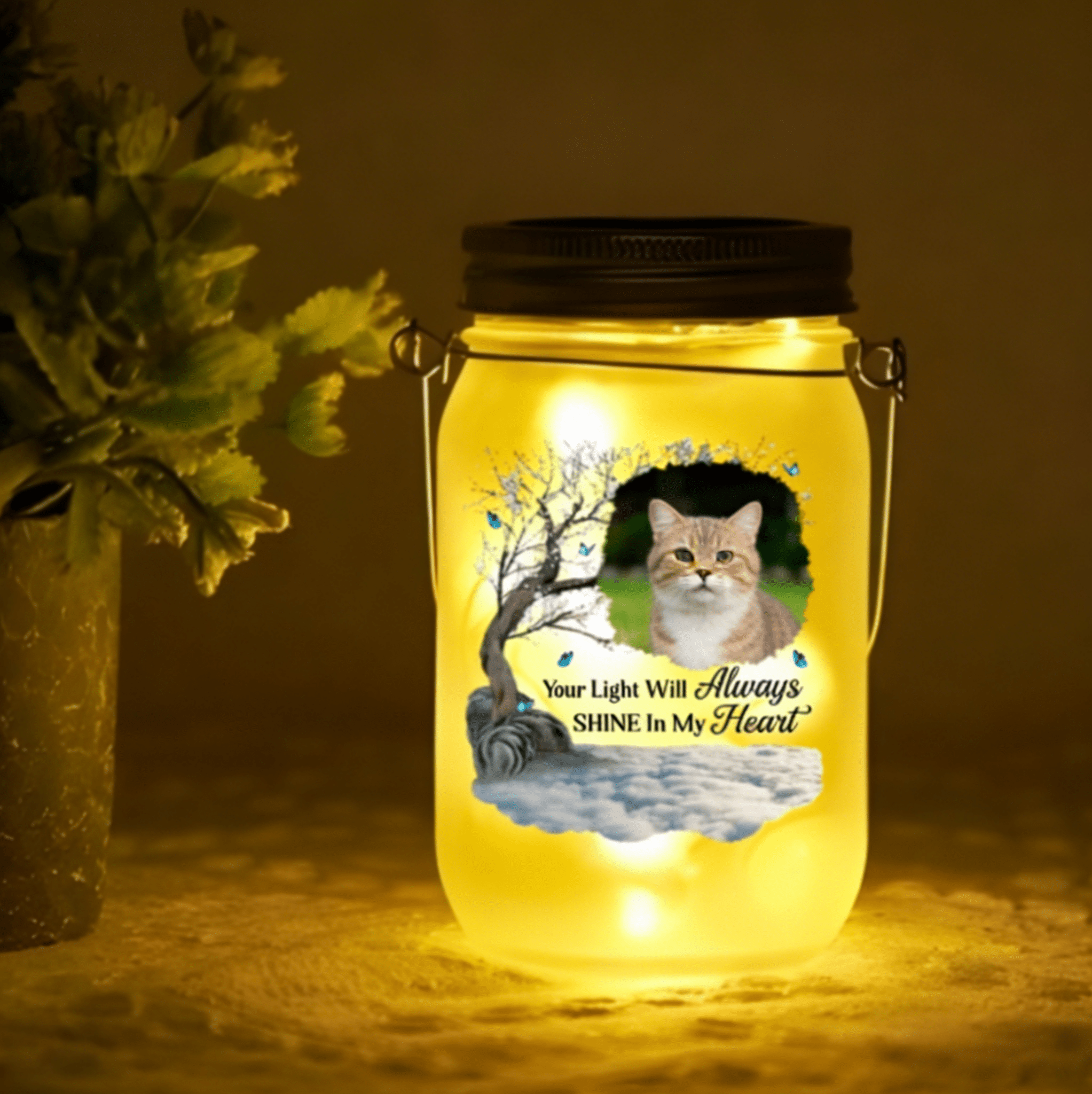 personalized cat photo mason jar light glowing memorial loss of cat gift