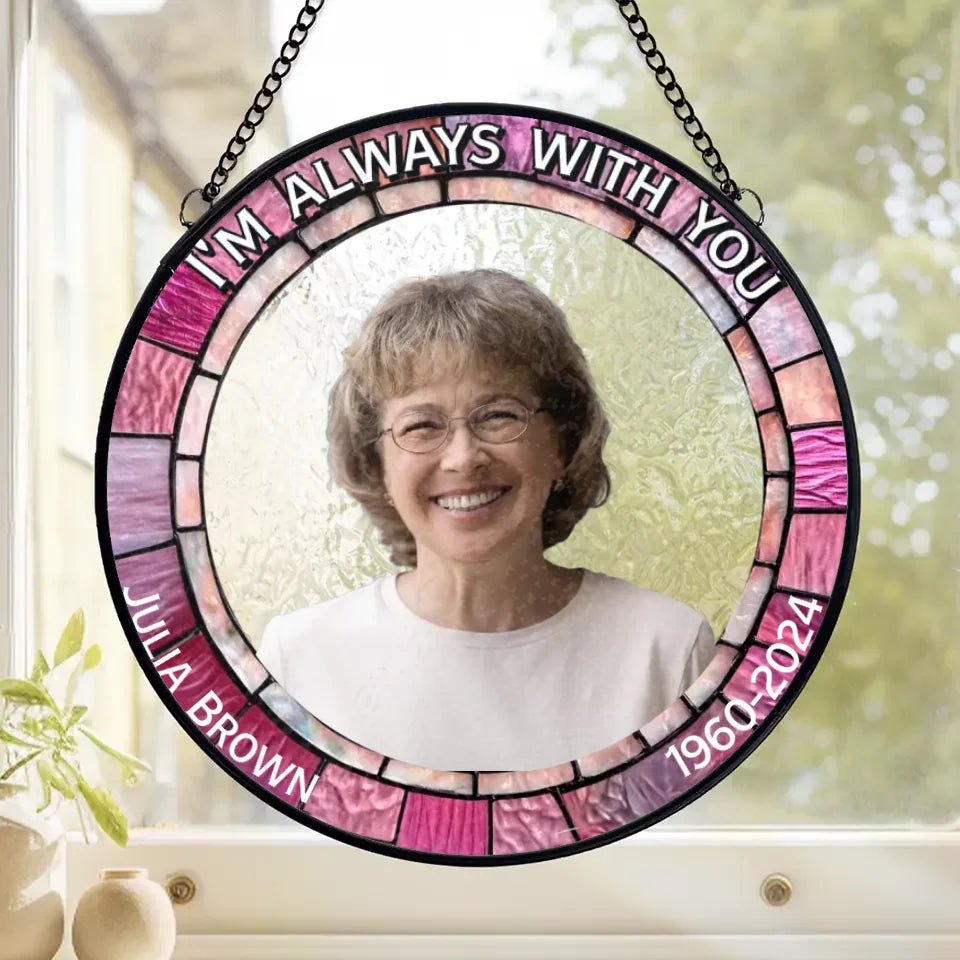 Custom Photo In Every Heartbeat, Your Love Lives On - Memorial Personalized Custom Stained Glass Window Hanging Suncatcher - Sympathy Gift For Family Members 666934 - DiyGiftly