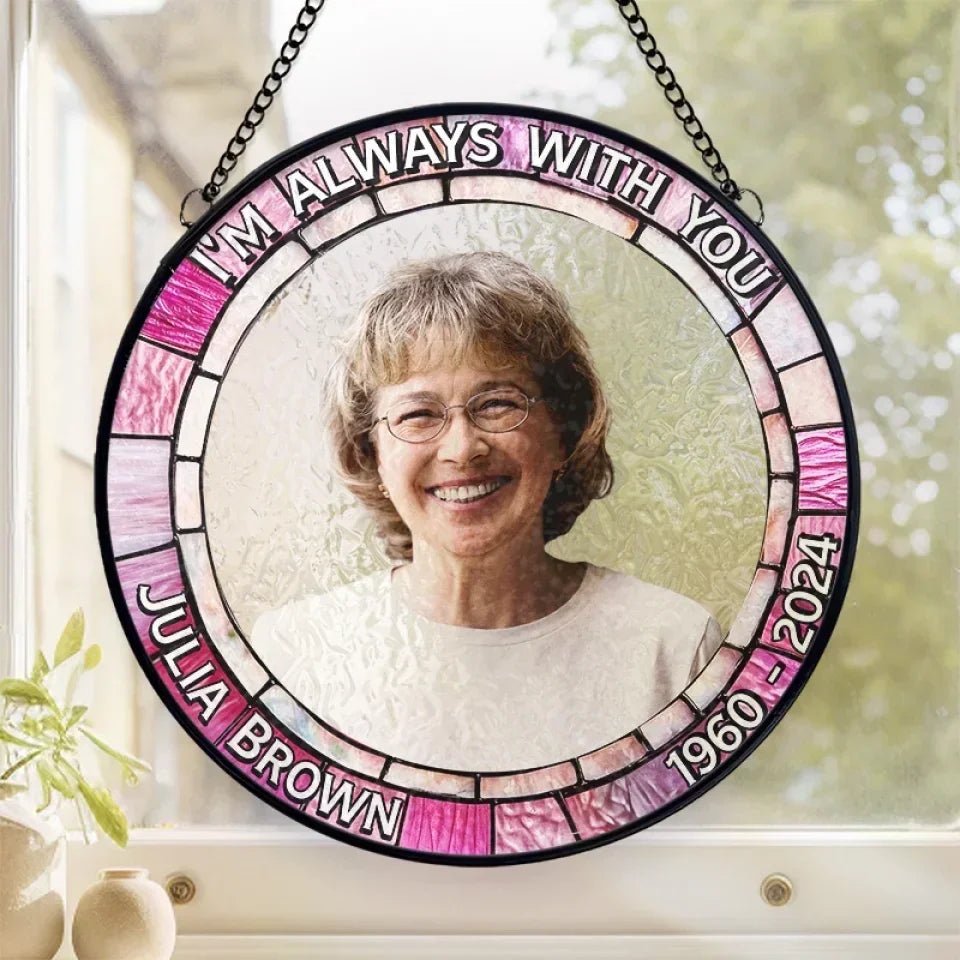 Custom Photo In Every Heartbeat, Your Love Lives On - Memorial Personalized Custom Stained Glass Window Hanging Suncatcher - Sympathy Gift For Family Members 666934 - DiyGiftly