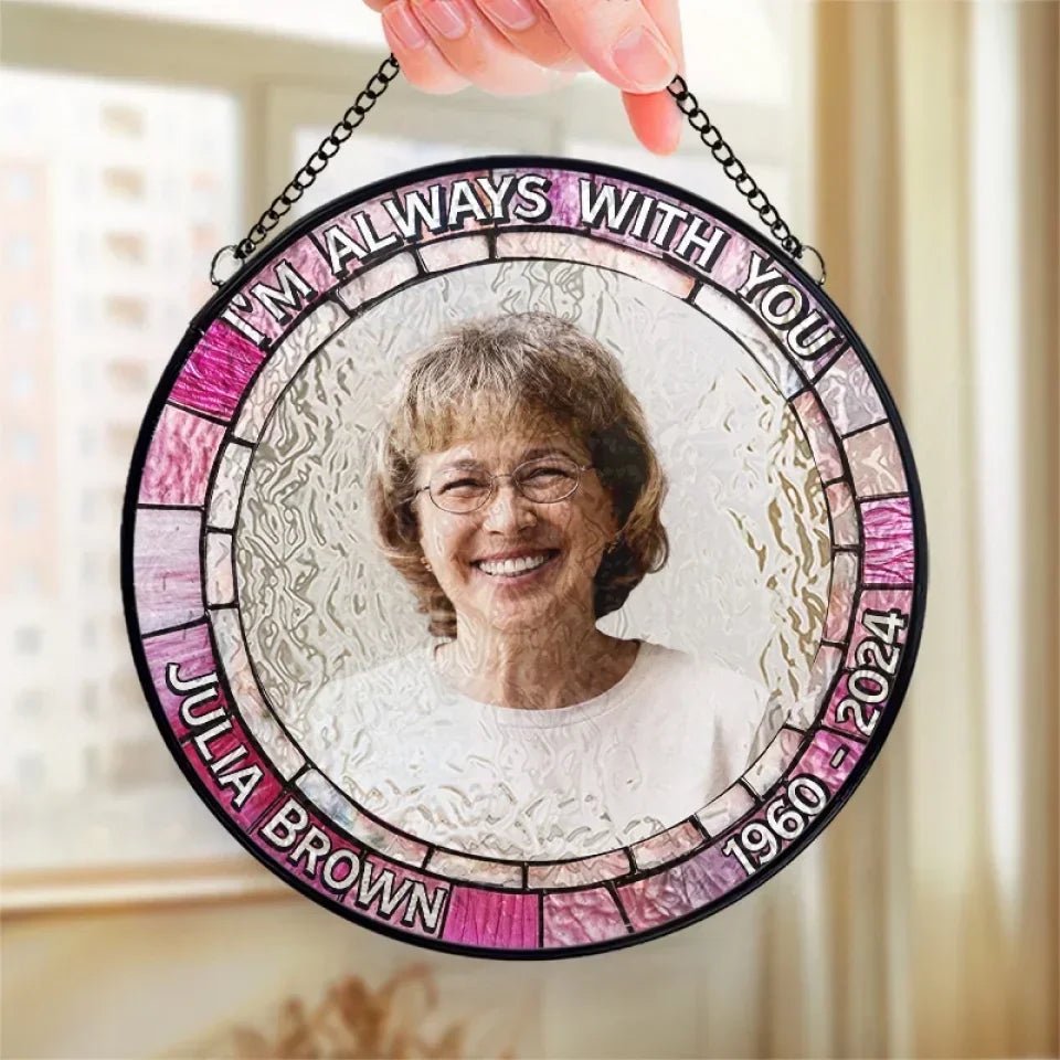 Custom Photo In Every Heartbeat, Your Love Lives On - Memorial Personalized Custom Stained Glass Window Hanging Suncatcher - Sympathy Gift For Family Members 666934 - DiyGiftly