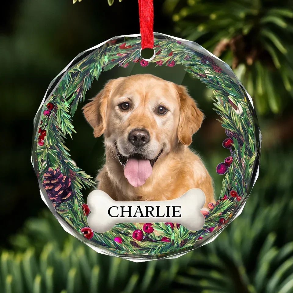 Custom Photo Journeying To The Rainbow Bridge, Leaving Love In Every Step - Memorial Personalized Custom Circle Glass Ornament - Christmas Gift, Sympathy Gift For Pet Owners, Pet Lovers 685968 - DiyGiftly