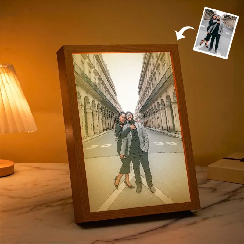 Custom Photo Lamp Personalized Line Art Light Valentine's Day Gift for Her - DiyGiftly