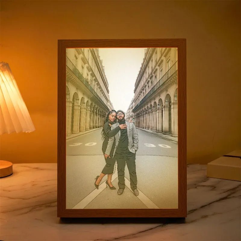 Custom Photo Lamp Personalized Line Art Light Valentine's Day Gift for Her - DiyGiftly
