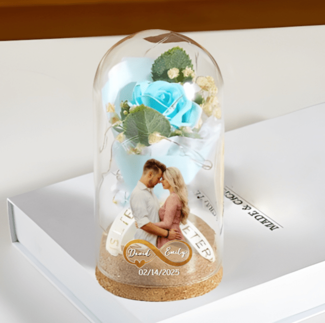 Custom Photo Light Up Eternal Rose In Glass Dome - Personalized Anniversary Wedding Gifts For Husband And Wife, Him And Her - Forever Yours, Forever Mine 64131840 - DiyGiftly