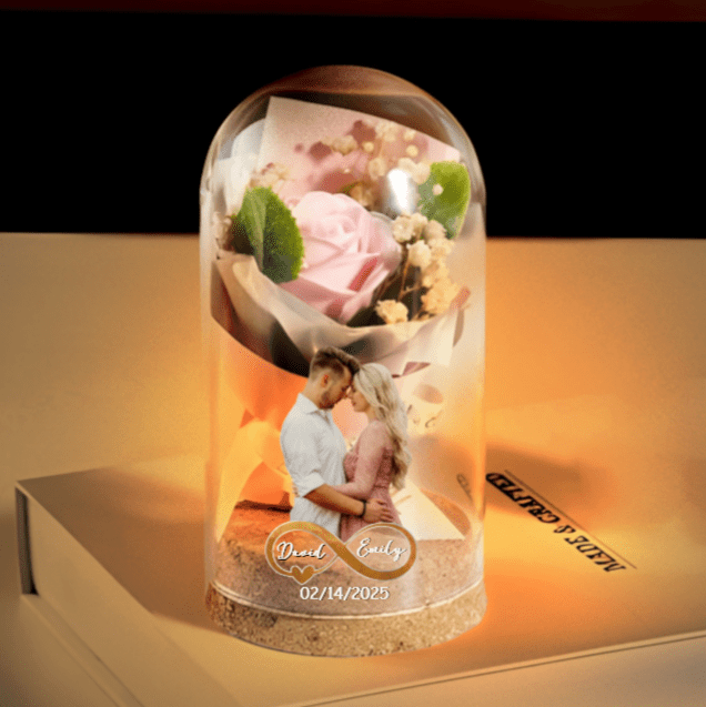Custom Photo Light Up Eternal Rose In Glass Dome - Personalized Anniversary Wedding Gifts For Husband And Wife, Him And Her - Forever Yours, Forever Mine 64131840 - DiyGiftly