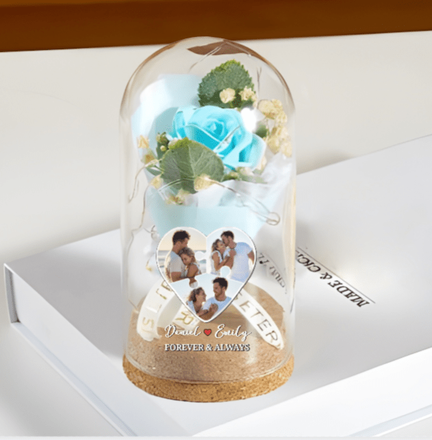 Custom Photo Light Up Eternal Rose In Glass Dome - Personalized Anniversary Wedding Gifts For Husband And Wife, Him And Her - Our Love Shines Forever 02796800 - DiyGiftly