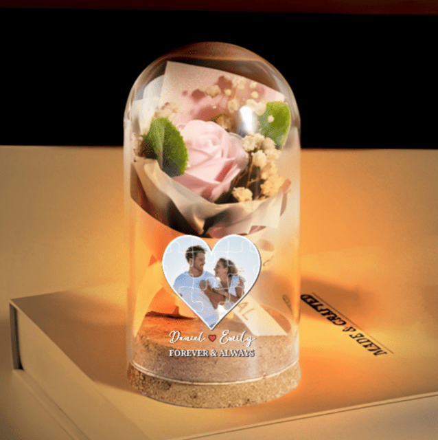 Custom Photo Light Up Eternal Rose In Glass Dome - Personalized Anniversary Wedding Gifts For Husband And Wife, Him And Her - Our Love Shines Forever 02796800 - DiyGiftly