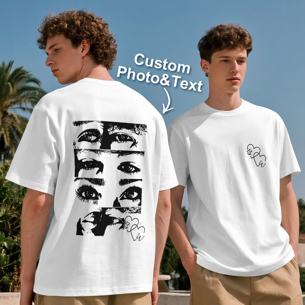 Custom Photo Line Art Style T-shirt Personalized Eyes Shirt for Couple Valentines Gift - DiyGiftly