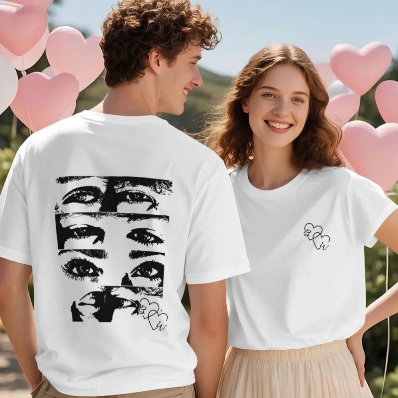 Custom Photo Line Art Style T-shirt Personalized Eyes Shirt for Couple Valentines Gift - DiyGiftly