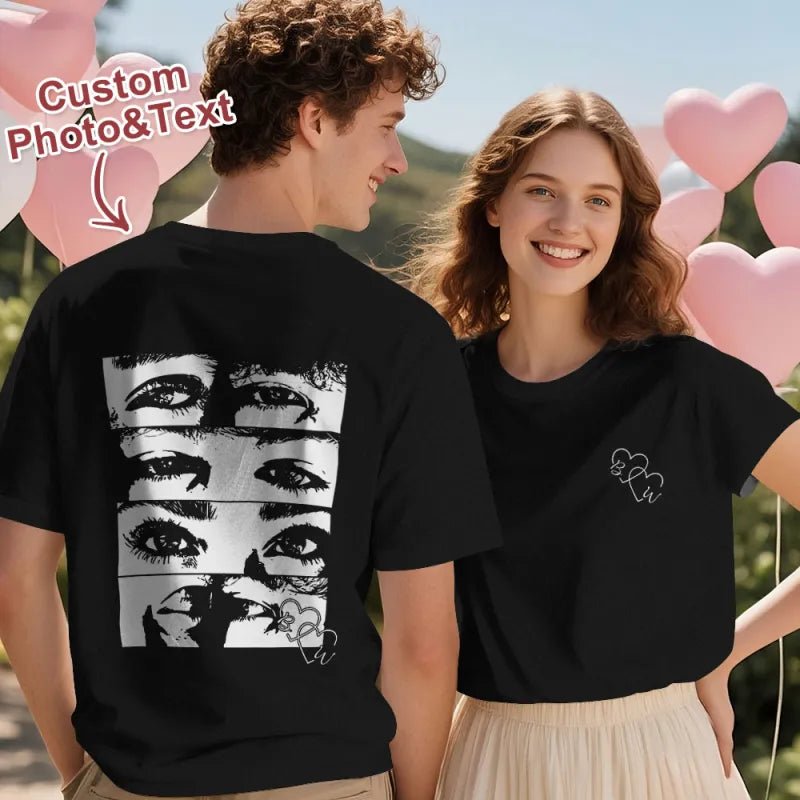Custom Photo Line Art Style T-shirt Personalized Eyes Shirt for Couple Valentines Gift - DiyGiftly