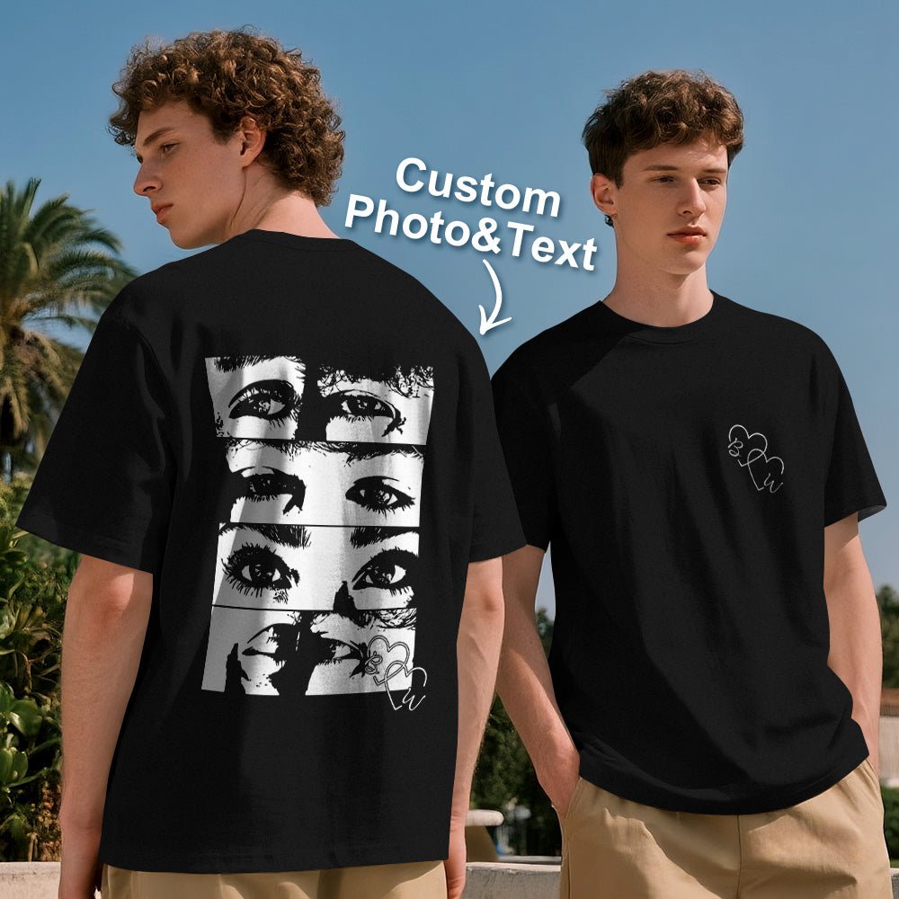 Custom Photo Line Art Style T-shirt Personalized Eyes Shirt for Couple Valentines Gift - DiyGiftly