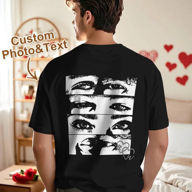 Custom Photo Line Art Style T-shirt Personalized Eyes Shirt for Couple Valentines Gift - DiyGiftly