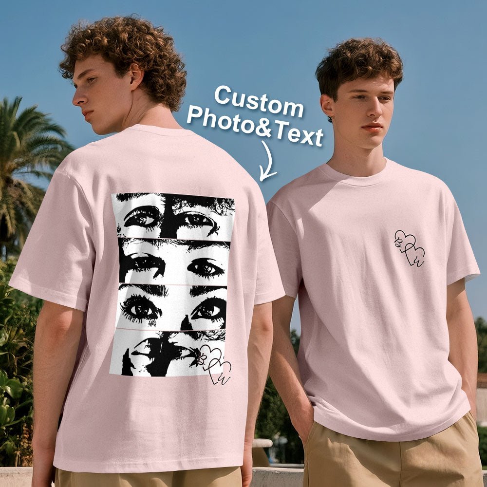 Custom Photo Line Art Style T-shirt Personalized Eyes Shirt for Couple Valentines Gift - DiyGiftly