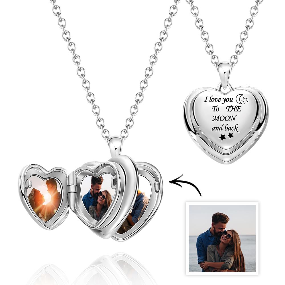 gifts for wife Love Her Always - Heartfelt Gift - Photo Locket Necklace I Love You to The Moon and Back Locket Pendant 4 Phot