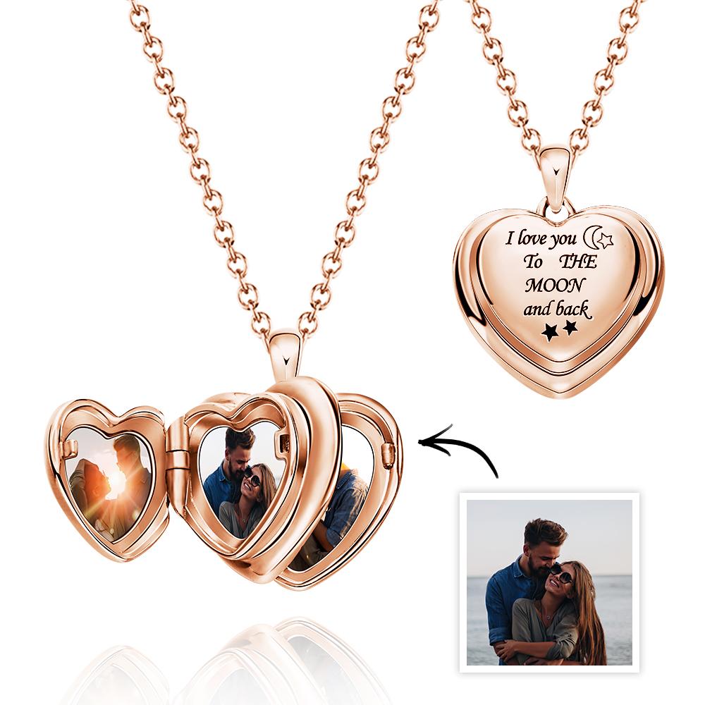gifts for wife Love Her Always - Heartfelt Gift - Photo Locket Necklace I Love You to The Moon and Back Locket Pendant 4 Phot