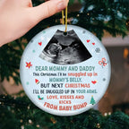 Custom Photo Love Kisses And Kicks From Baby Bump - Family Personalized Custom Ornament - Ceramic Round Shaped - Christmas Gift For First Mom 678636 - DiyGiftly